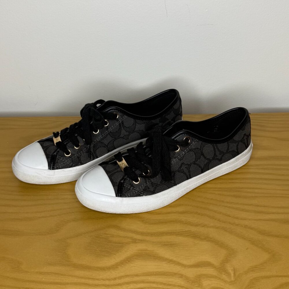 COACH Empire Low Top Logo Sneakers Lace-Up Black Casual Fabric Women's Sz 7.5B